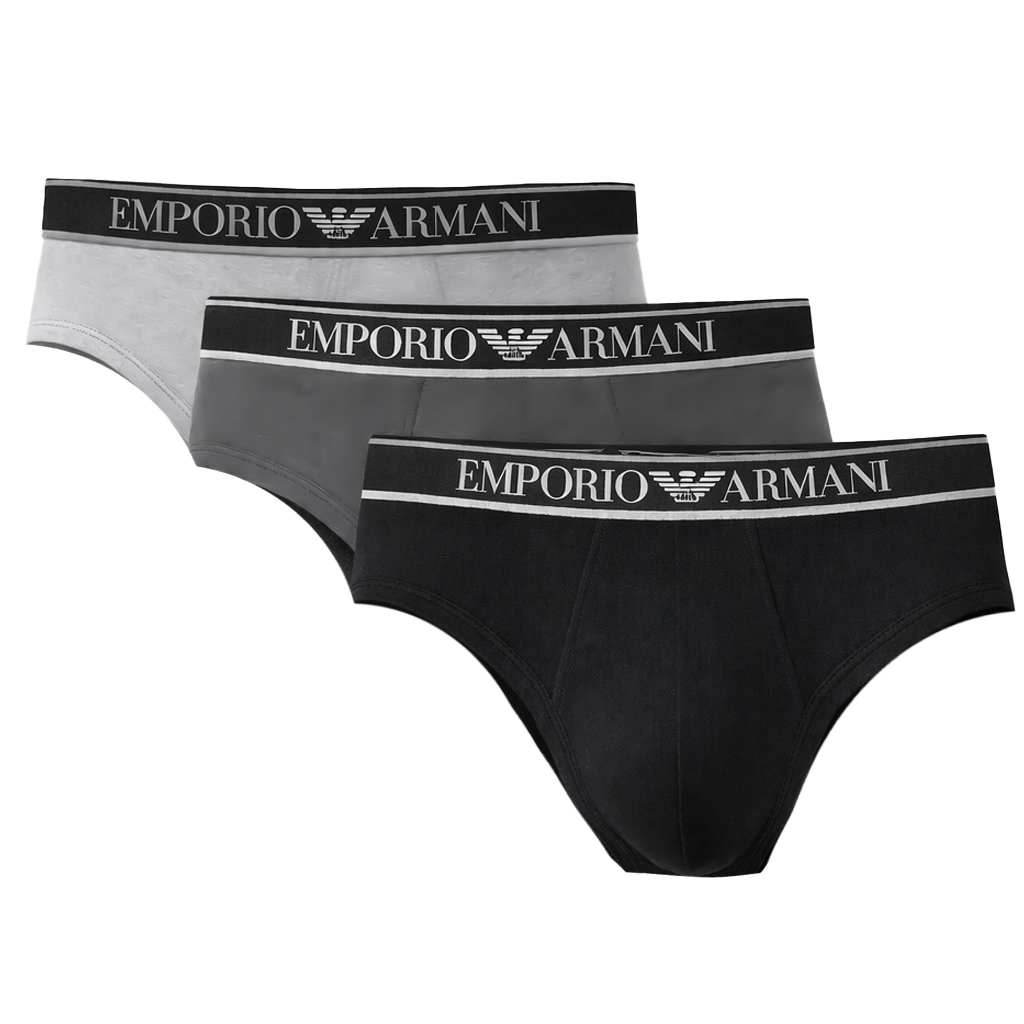 Armani Herenslips 3-pack met logoband grijs - zwart