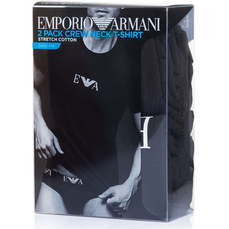 Armani blauwe T-shirts Monogram 2-pack verpakking
