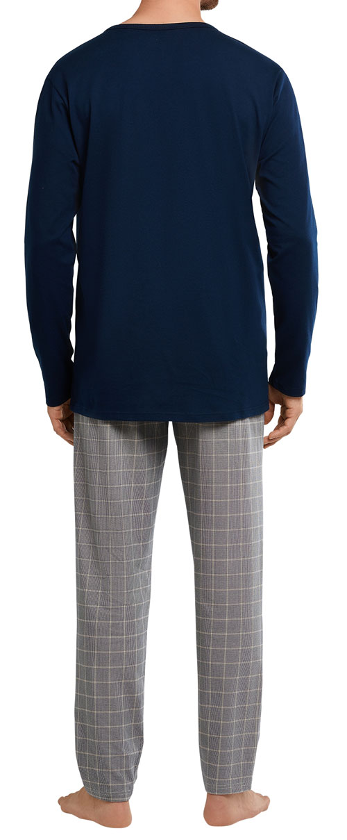 Schiesser pyjama blauw-beige met knoopjes achterkant