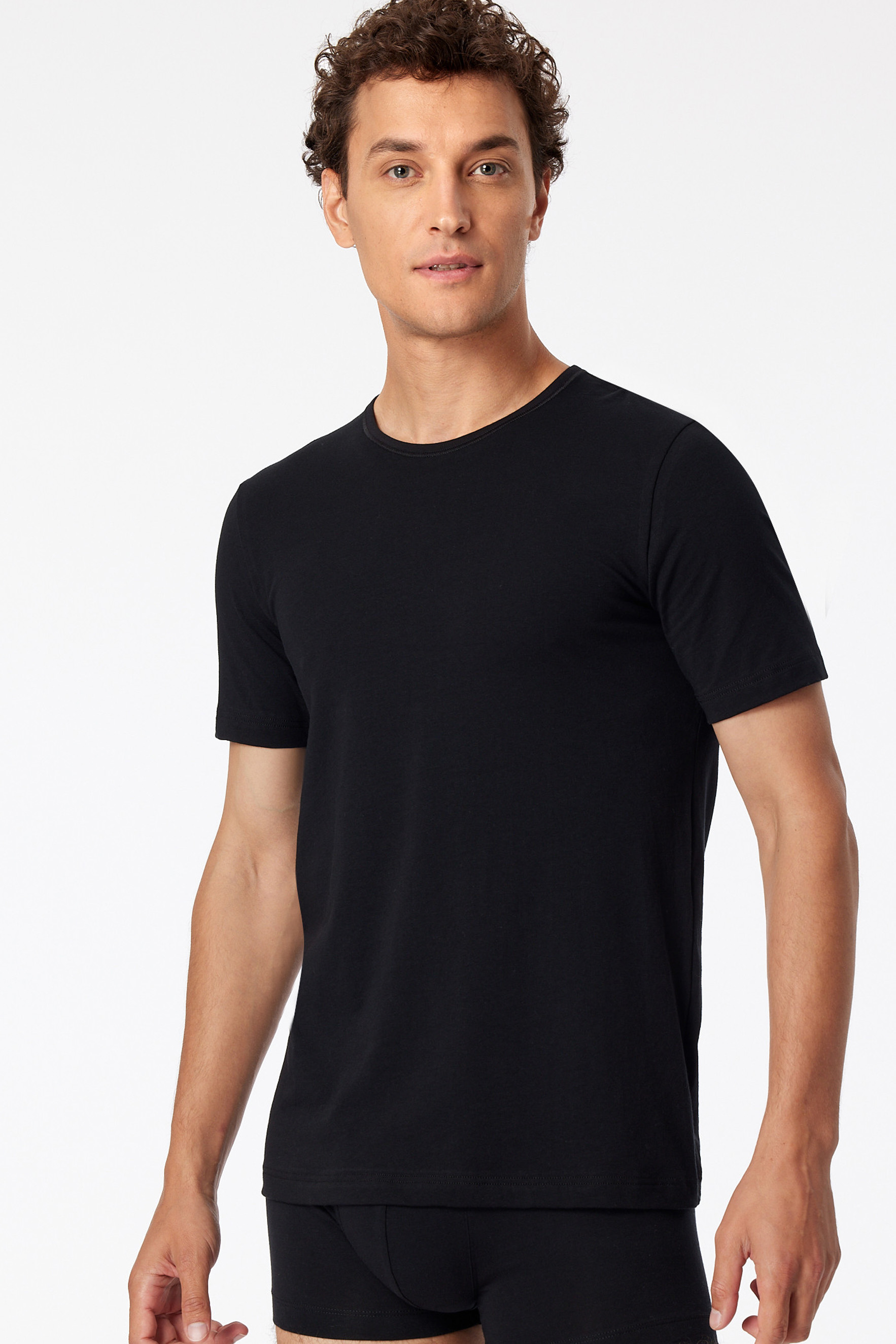 Schiesser T-shirt 95/5 met ronde hals 2-pack zwart