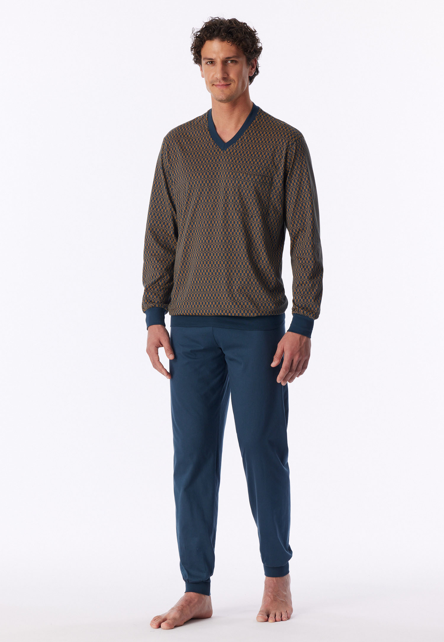 Schiesser Pyjama deep blue met boorden