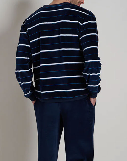 Gotzburg Pyjama velours met boorden blauw