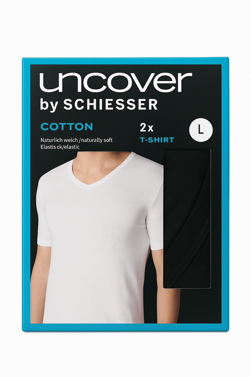 Schiesser T-shirt V-hals Uncover 4-pack zwart