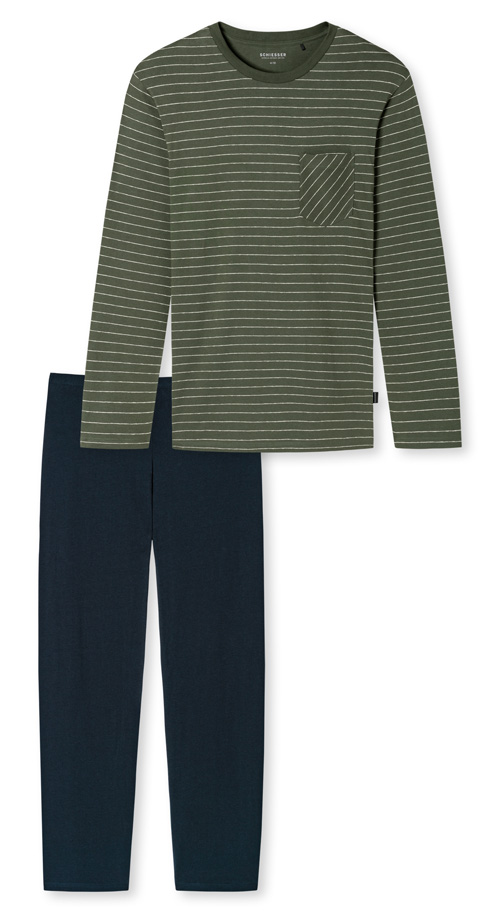 Schiesser pyjama groen-blauw voorkant
