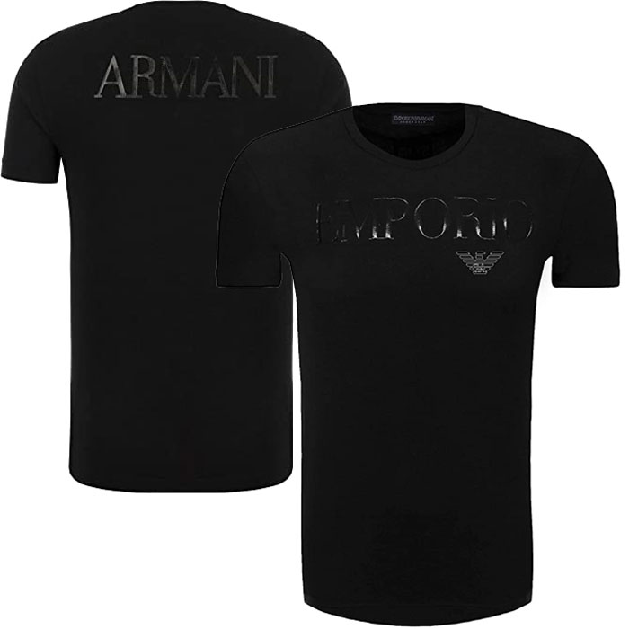 Armani T-shirt zwart met Mega logo voorkant