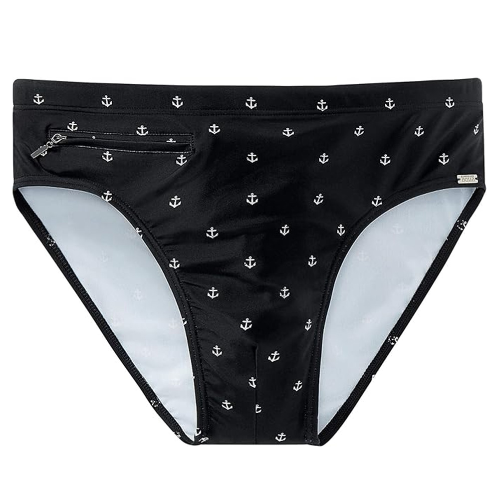 Schiesser Zwemslip zwart met ankers