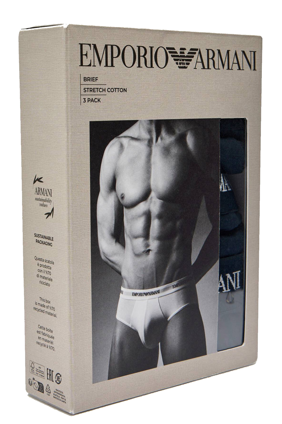 Armani slips met logo band 3-pack blauw