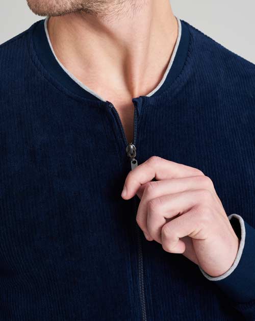 Schiesser blauw huispak rib stof rits