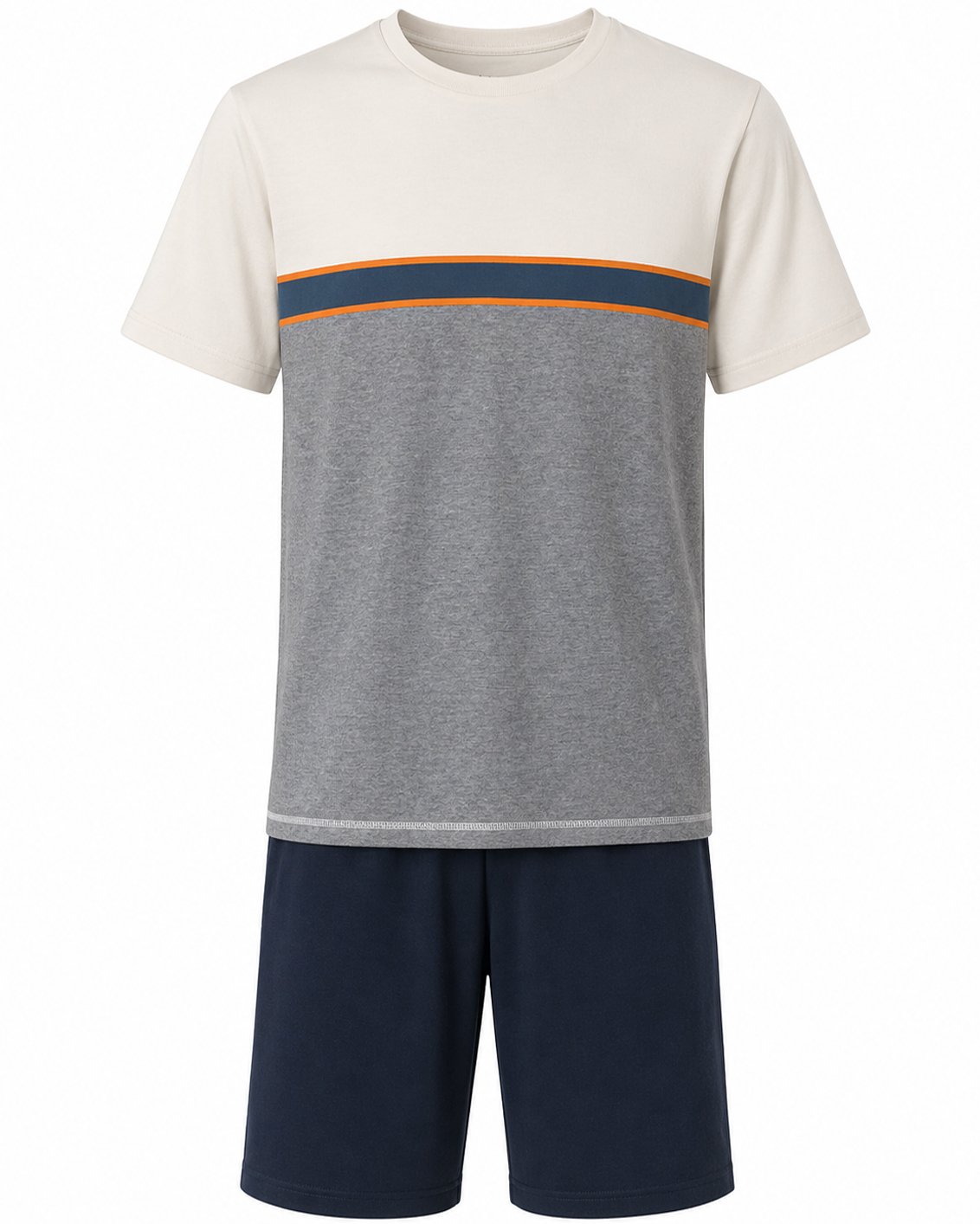 Schiesser shortama uncover beige/blauw met ronde hals