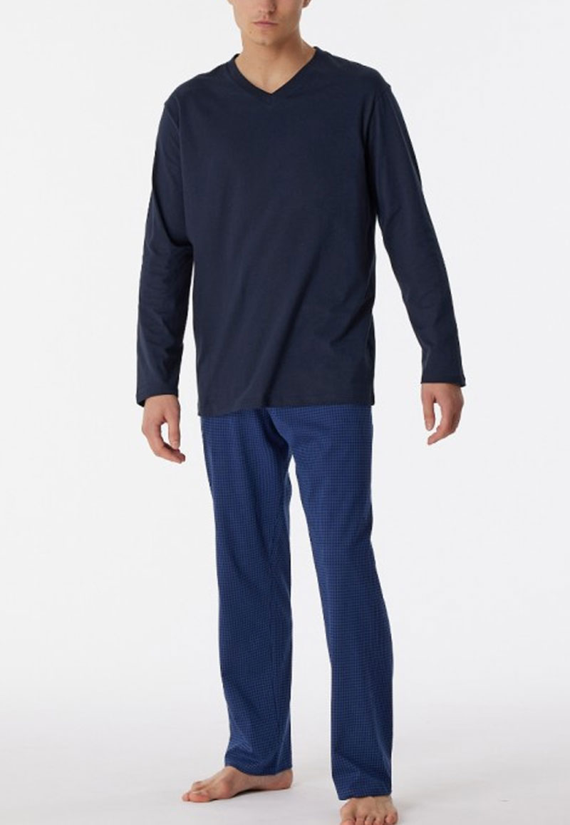 Schiesser pyjama blauw met geprinte broek