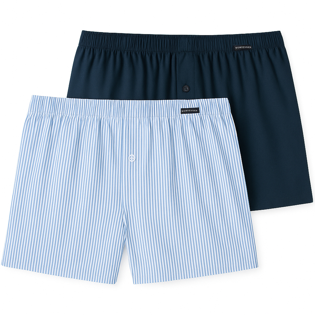 Schiesser Boxers 2-pack blauw-wit