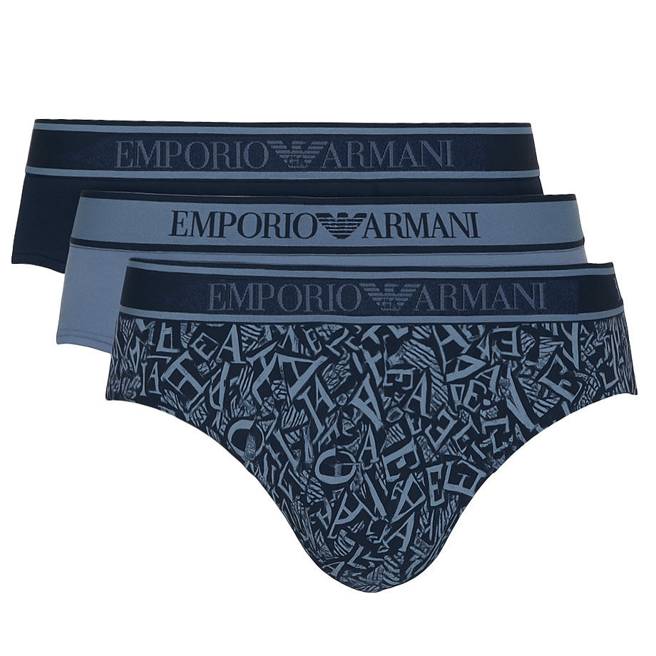 Armani Heren Slips 3-pack met logo blauw
