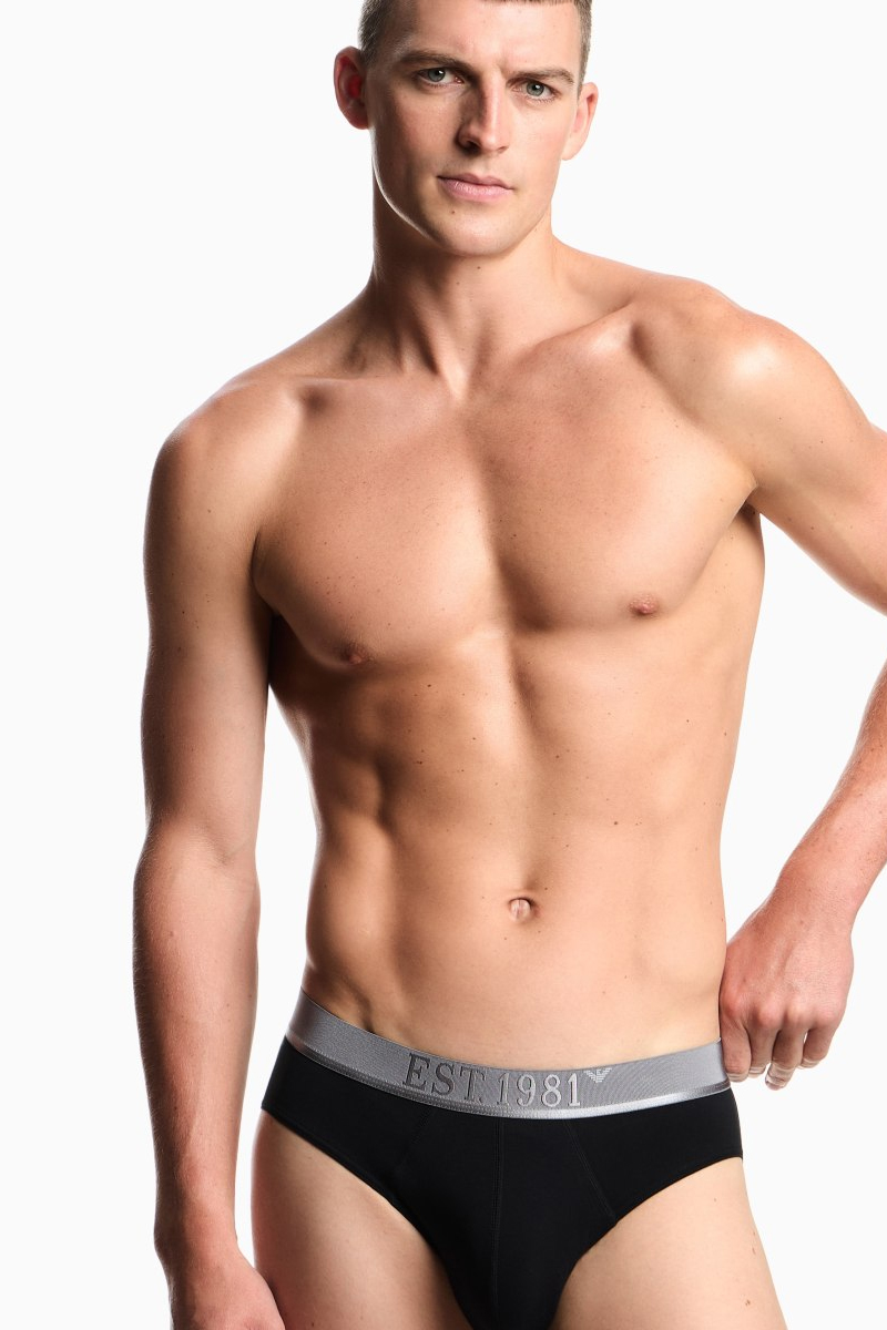 Armani herem slips 3-pack - EA logo band zwart-grijs