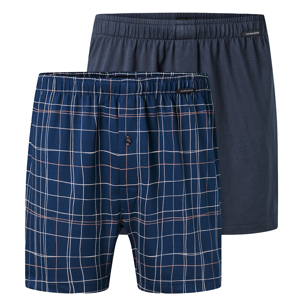 Schiesser Boxers Jersey 2-pack blauw ruitje