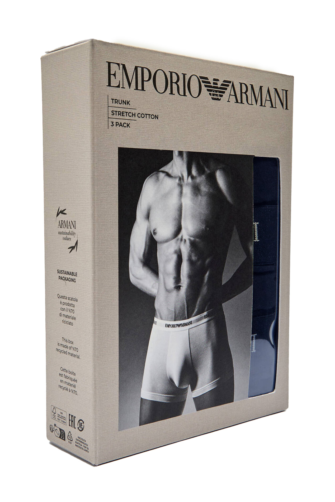 Armani trunk - short met logo band 3-pack blauw