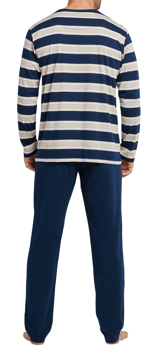 Schiesser pyjama blauw met knoopjes achterkant