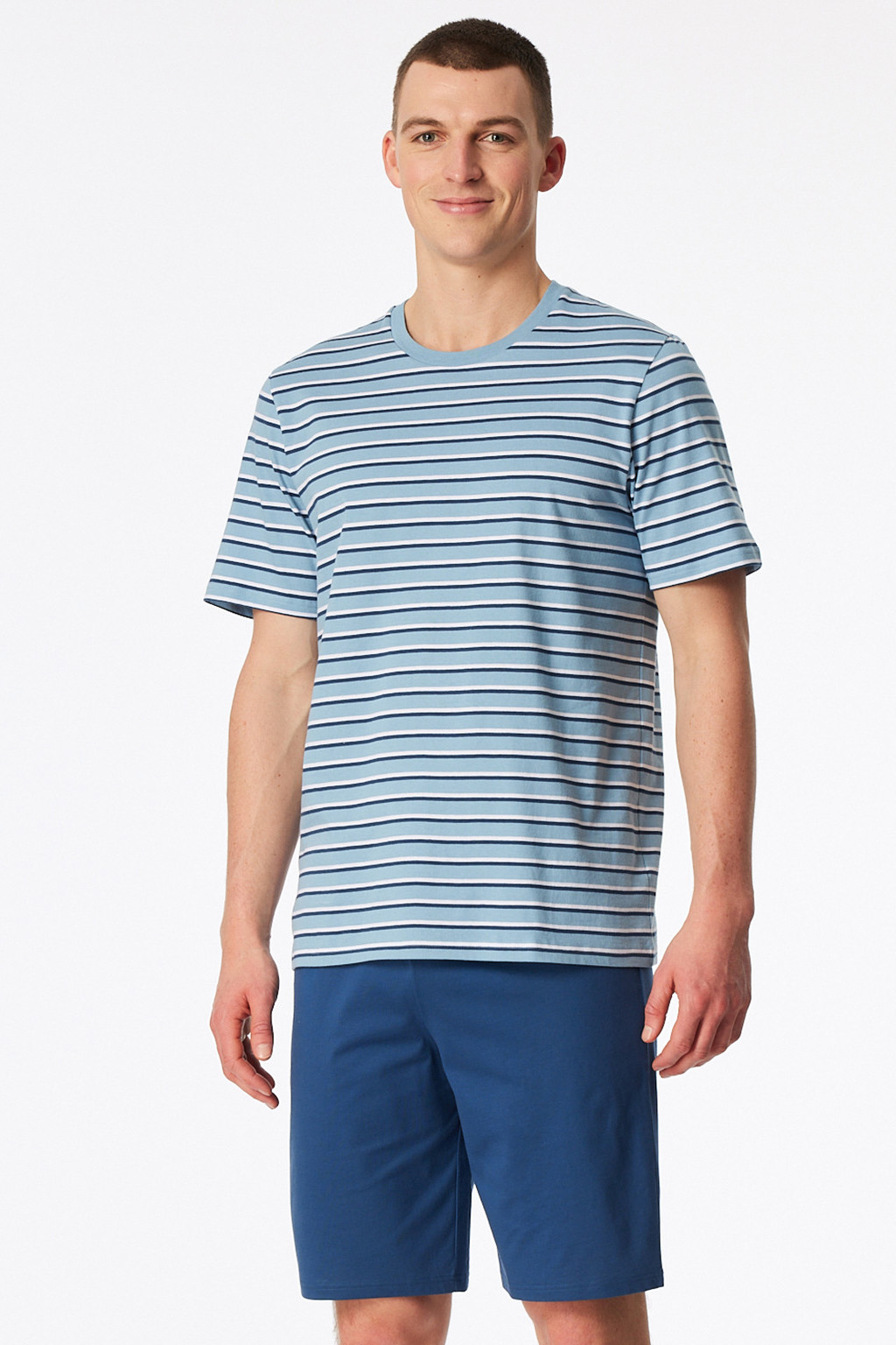 Schiesser Shortama lichtblauw gestreept