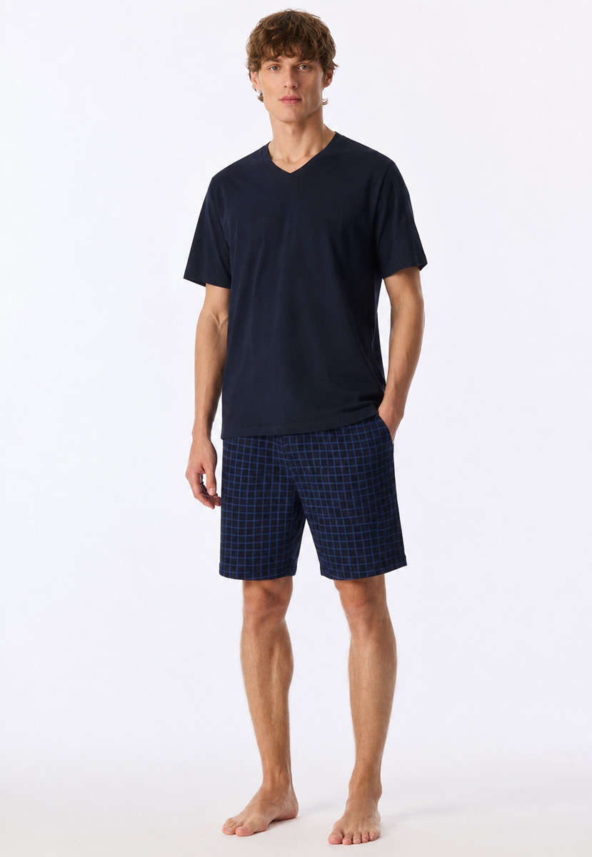 Schiesser Uncover shortama met V-hals blauw
