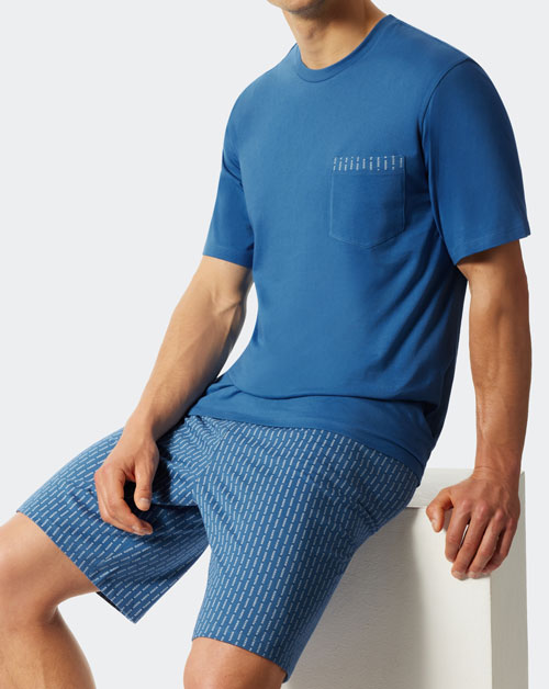 Schiesser shortama blauw zijkant