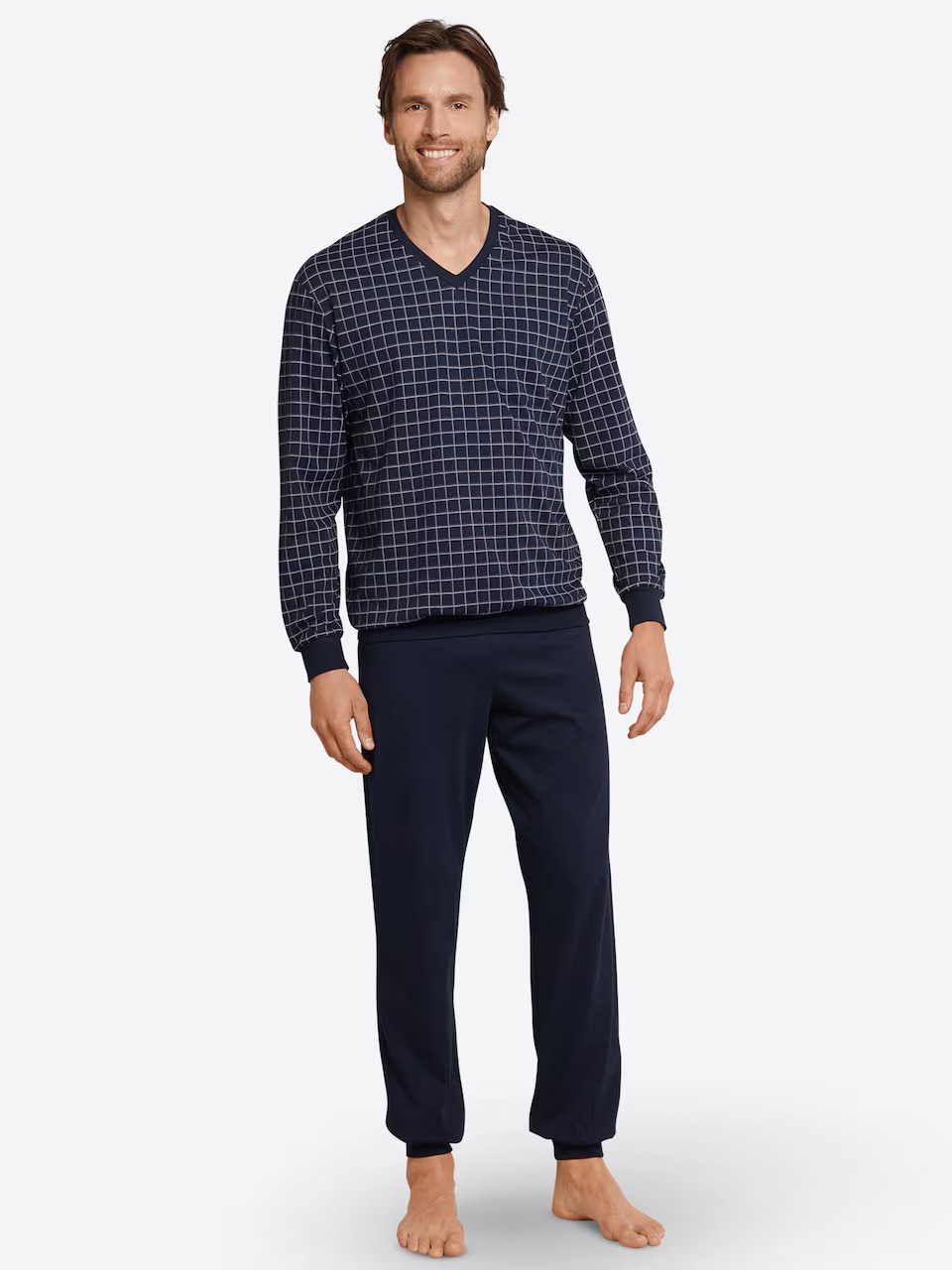 Schiesser Pyjama ruitje met boord