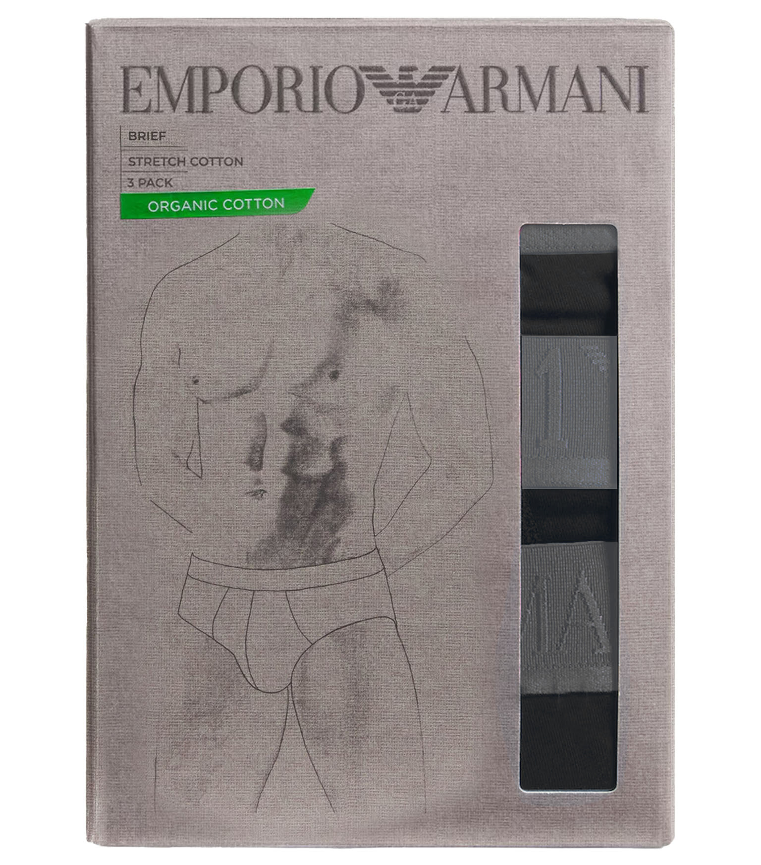 Armani herem slips 3-pack - EA logo band zwart-grijs