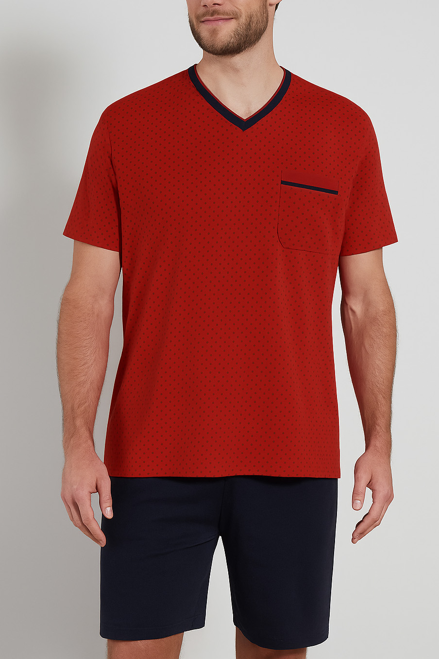 Gotzburg Shortama met V-hals Manhattan rood