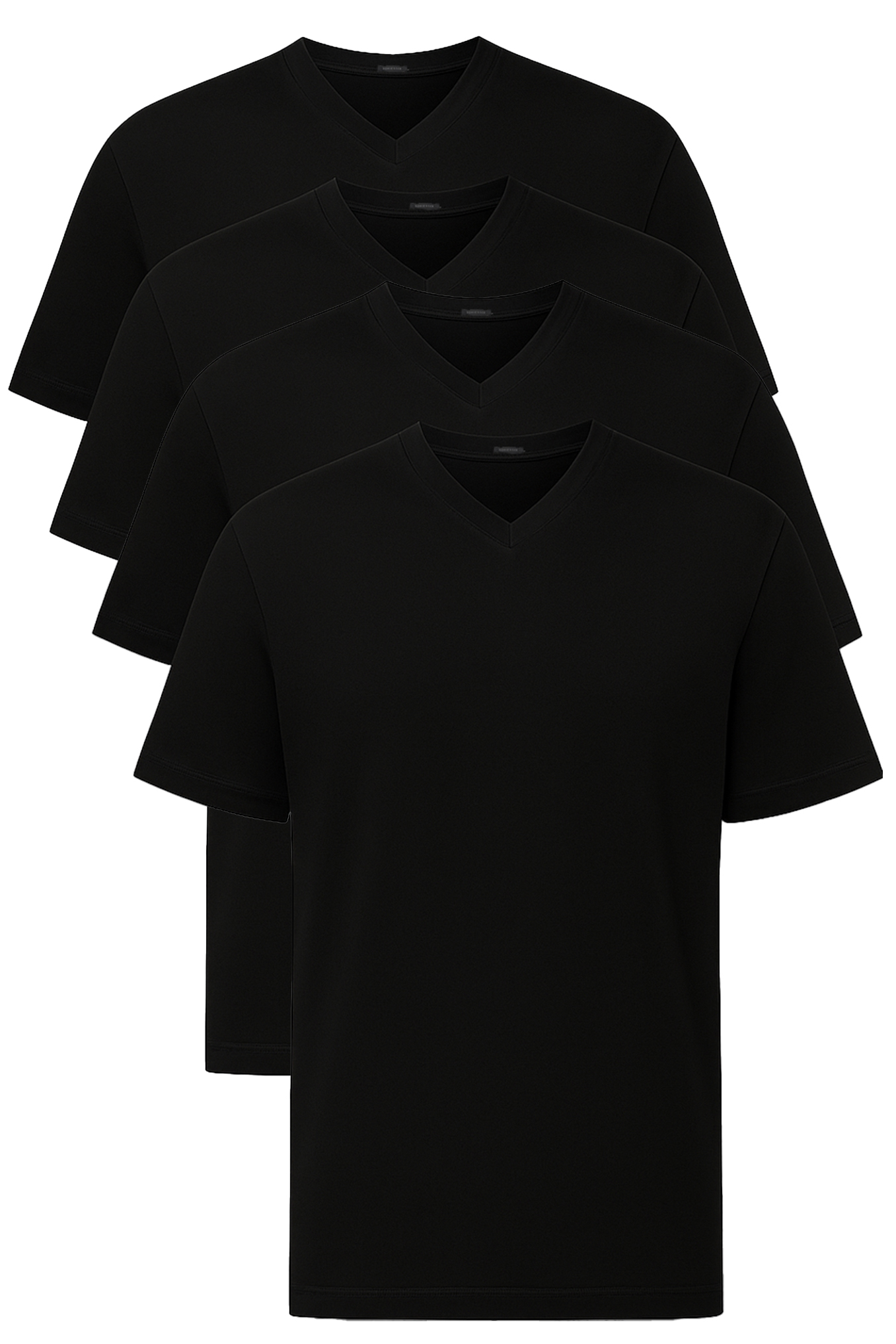 Schiesser American T-shirt V-hals 4-pack zwart