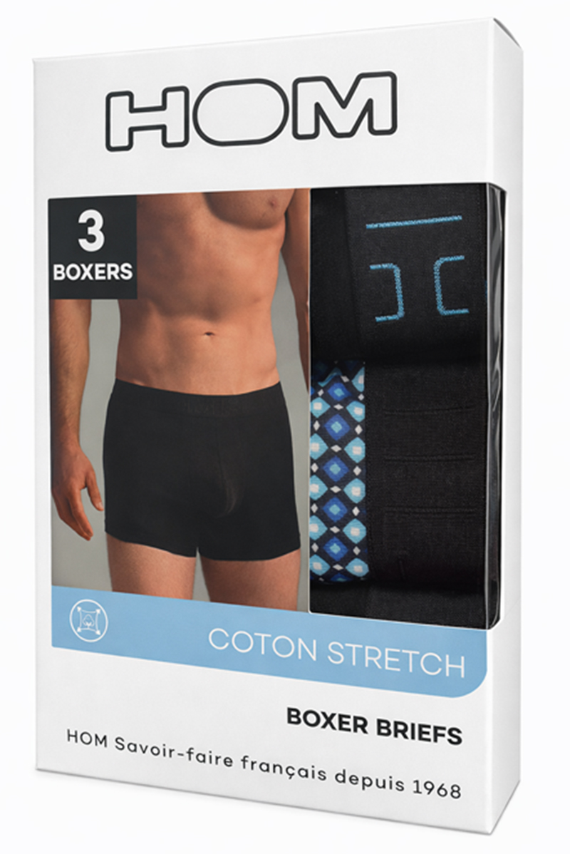 Hom 3-pack boxershorts Marco blauw-zwart 
