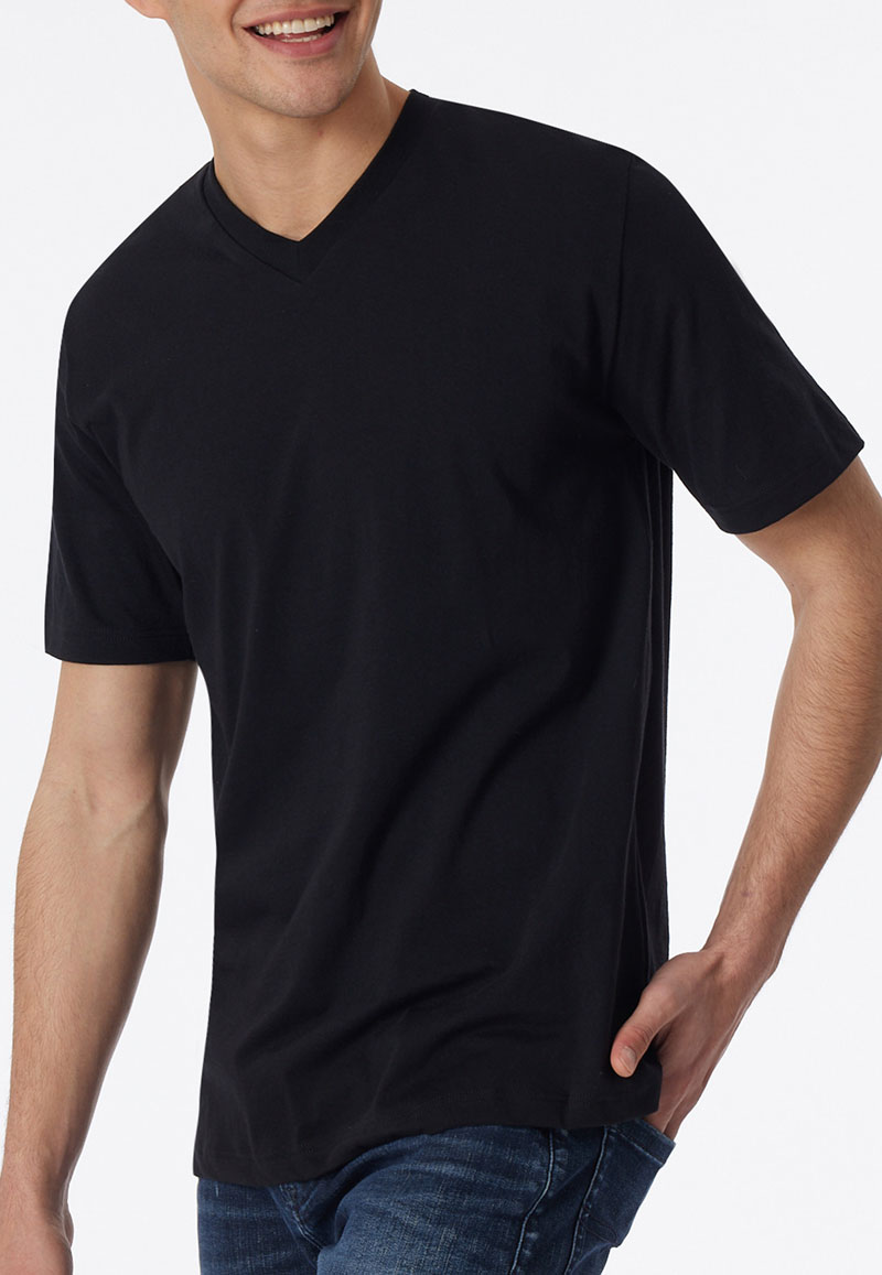 Schiesser American V-hals t-shirts 2-pack zwart 