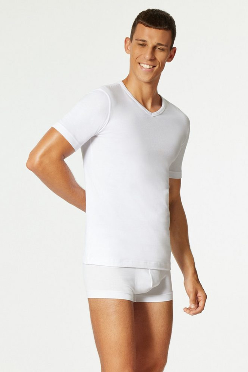 Schiesser T-shirt V-hals Uncover 4-pack wit
