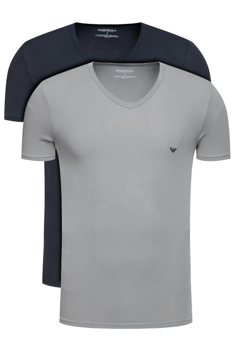 Armani T-shirts V-hals Core 2-pack blauw-grijs