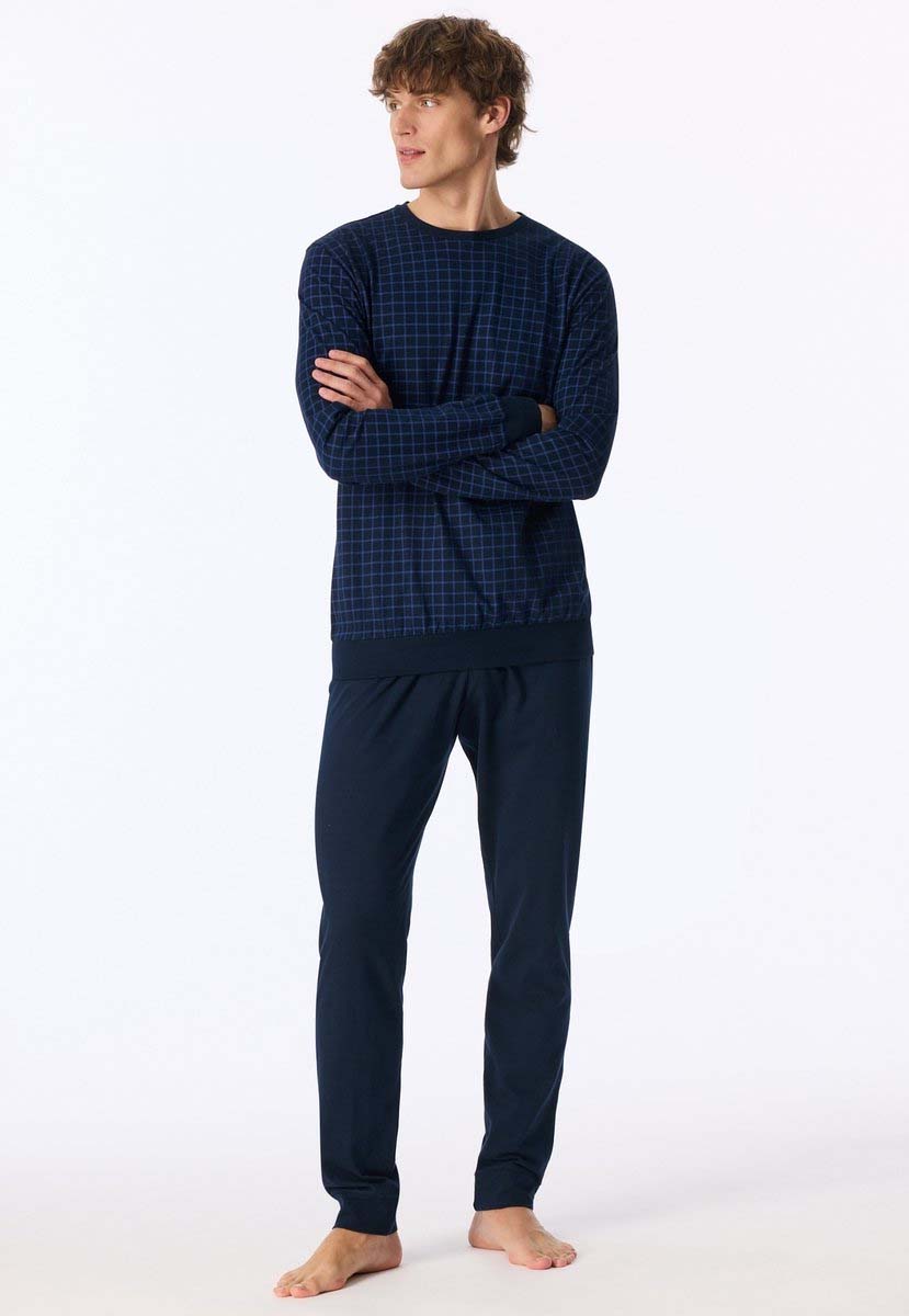 Schiesser Uncover pyjama met boorden blauw