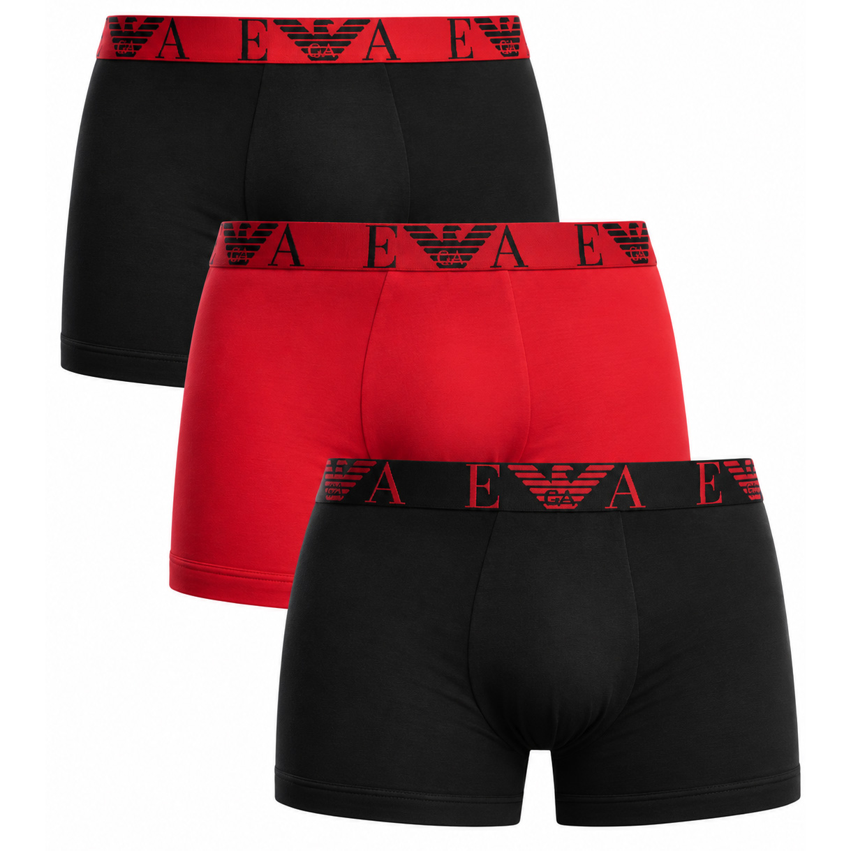 Armani boxer-trunk 3-pack EA logoband rood-zwart