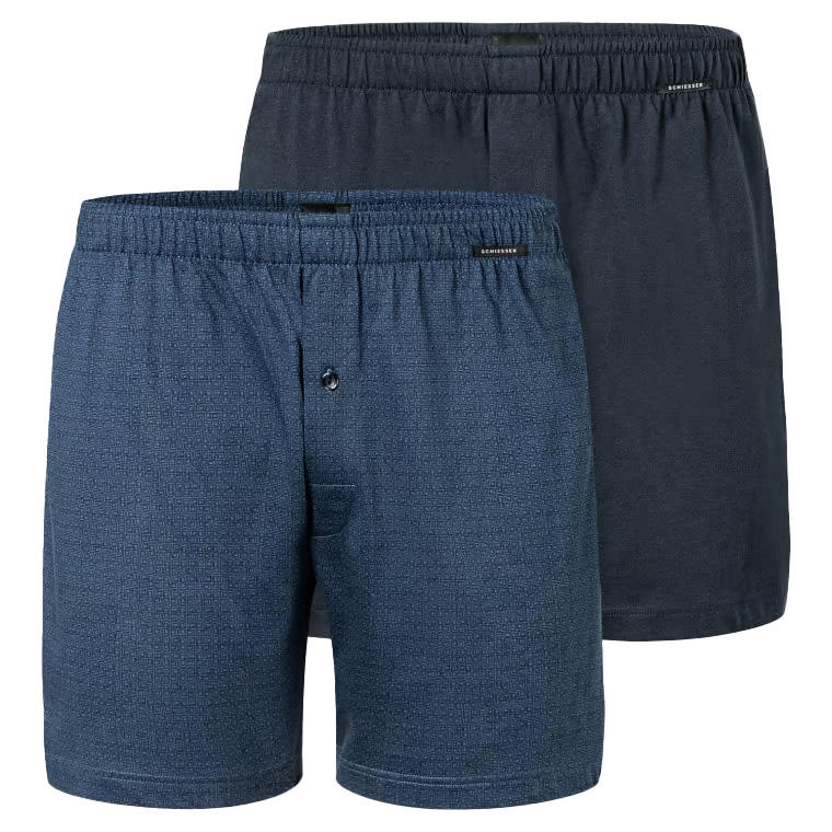 Schiesser Boxers Jersey 2-pack petrol-blauw