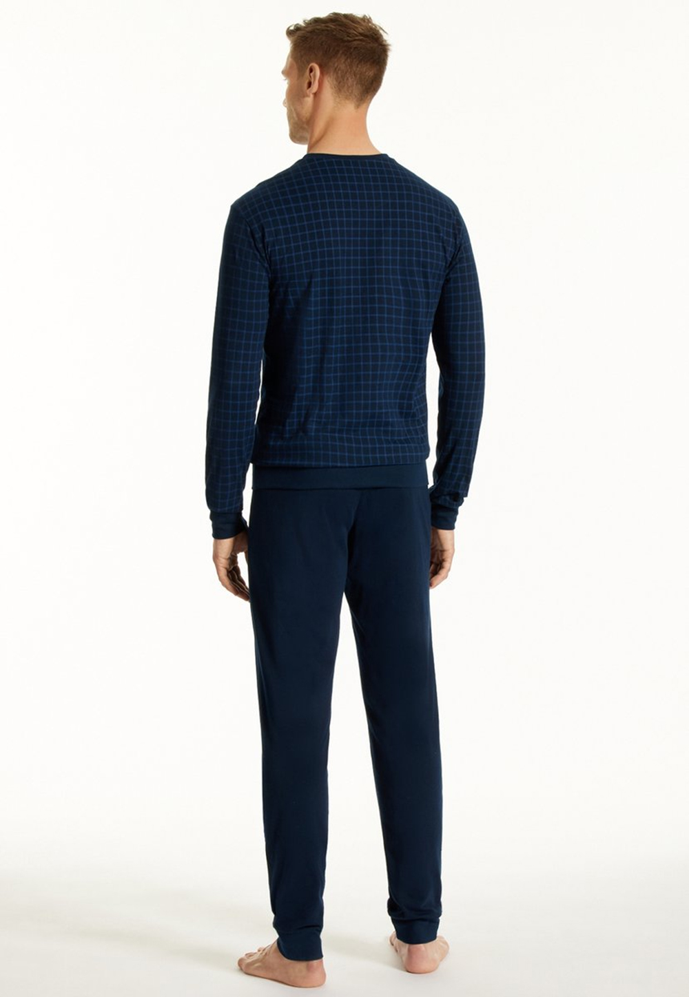 Schiesser Uncover pyjama met boorden blauw