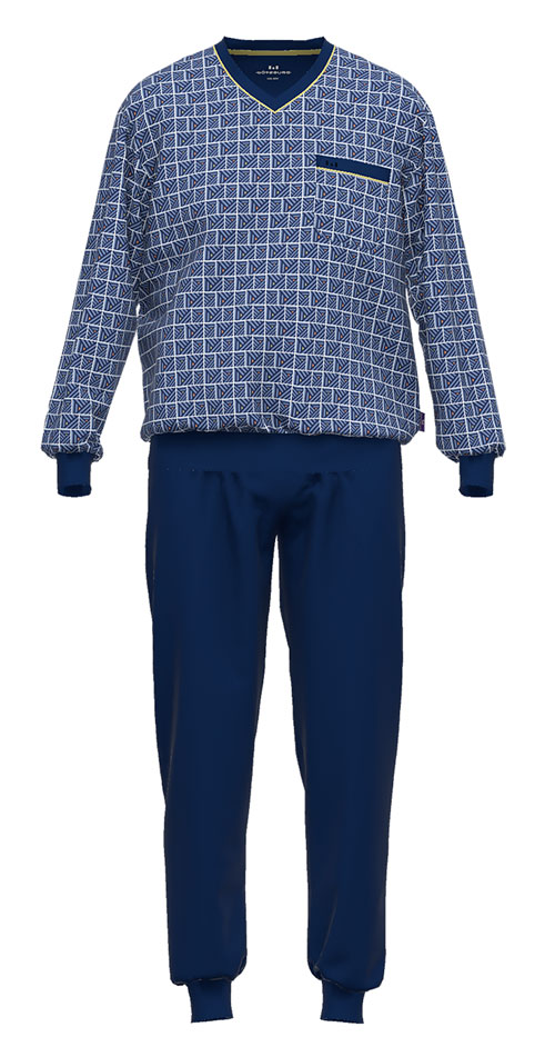 Gotzburg pyjama met boorden blauw voorkant