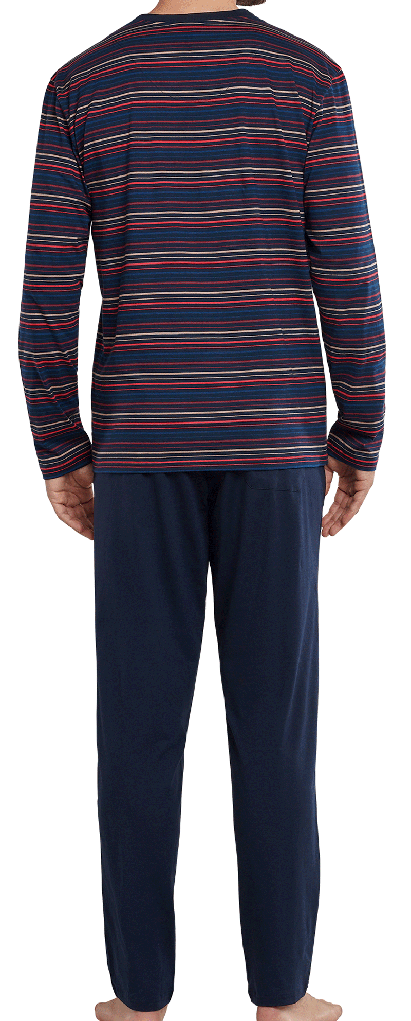 Schiesser heren pyjama V-hals blauw rood achterkant