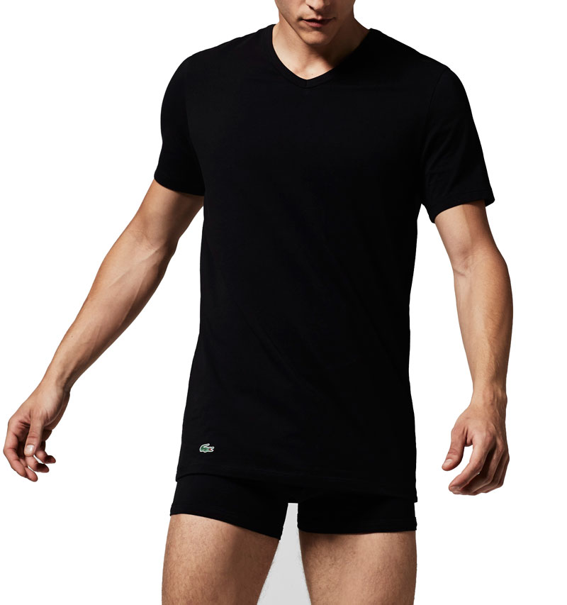 Lacoste T-shirt V-hals stretch 2-pack zwart