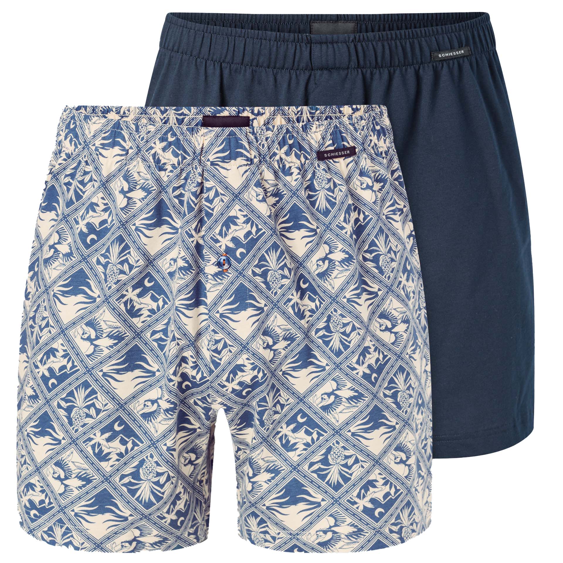 Schiesser Boxers jersey 2-pack  blauw met print