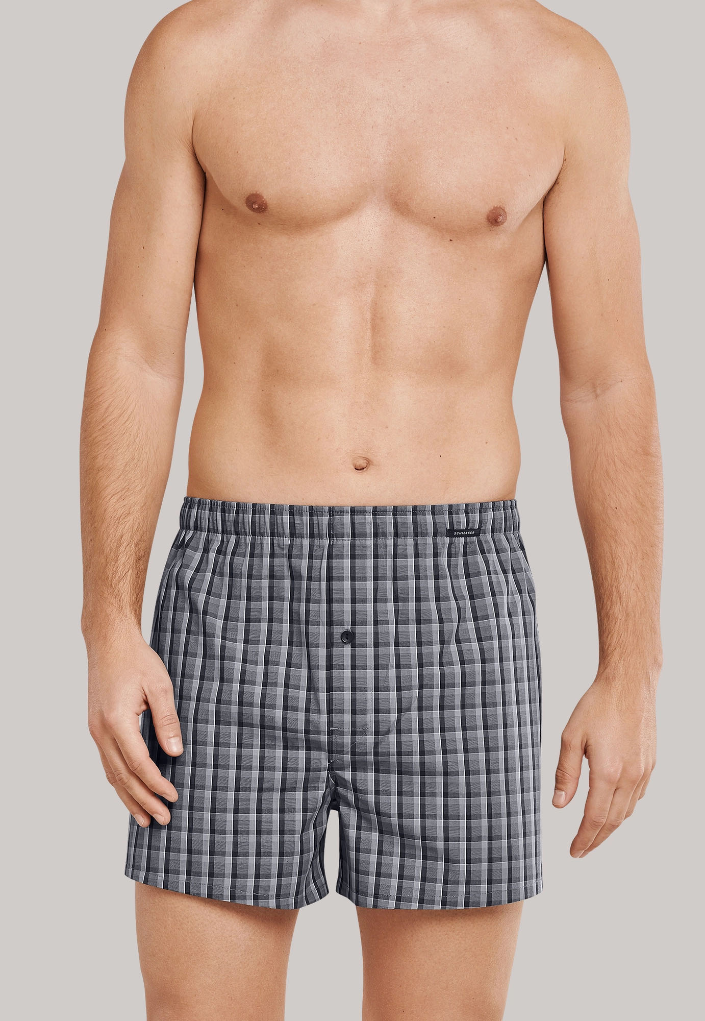 Schiesser Boxers met ruit 2-pack grijs