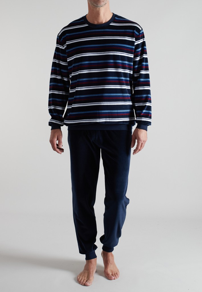 Gotzburg pyjama velours blauw gestreept