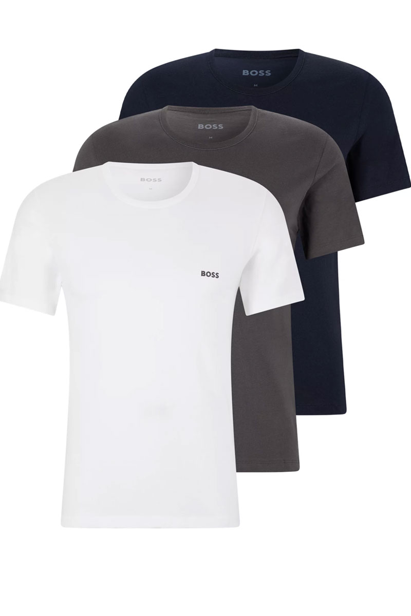 Hugo Boss T-shirt O-hals grijs-blauw-wit 3-pack
