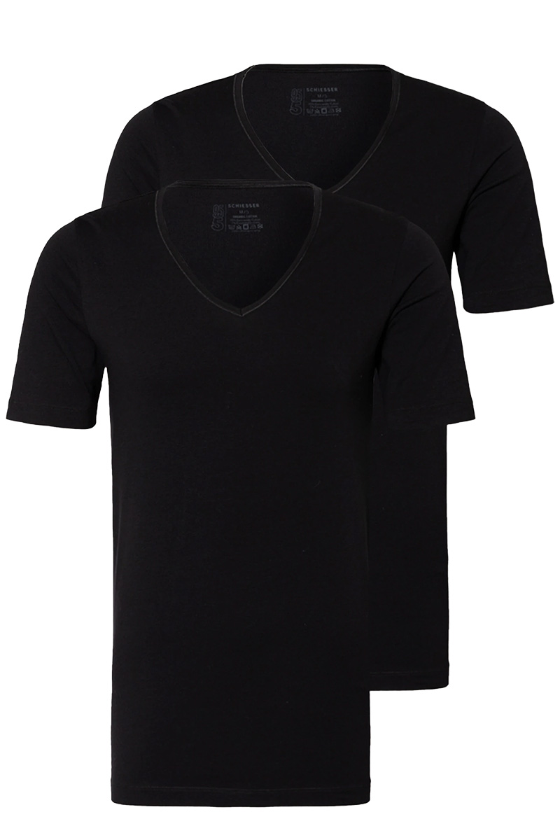 Schiesser T-shirt 95/5 met V-hals 2-pack zwart