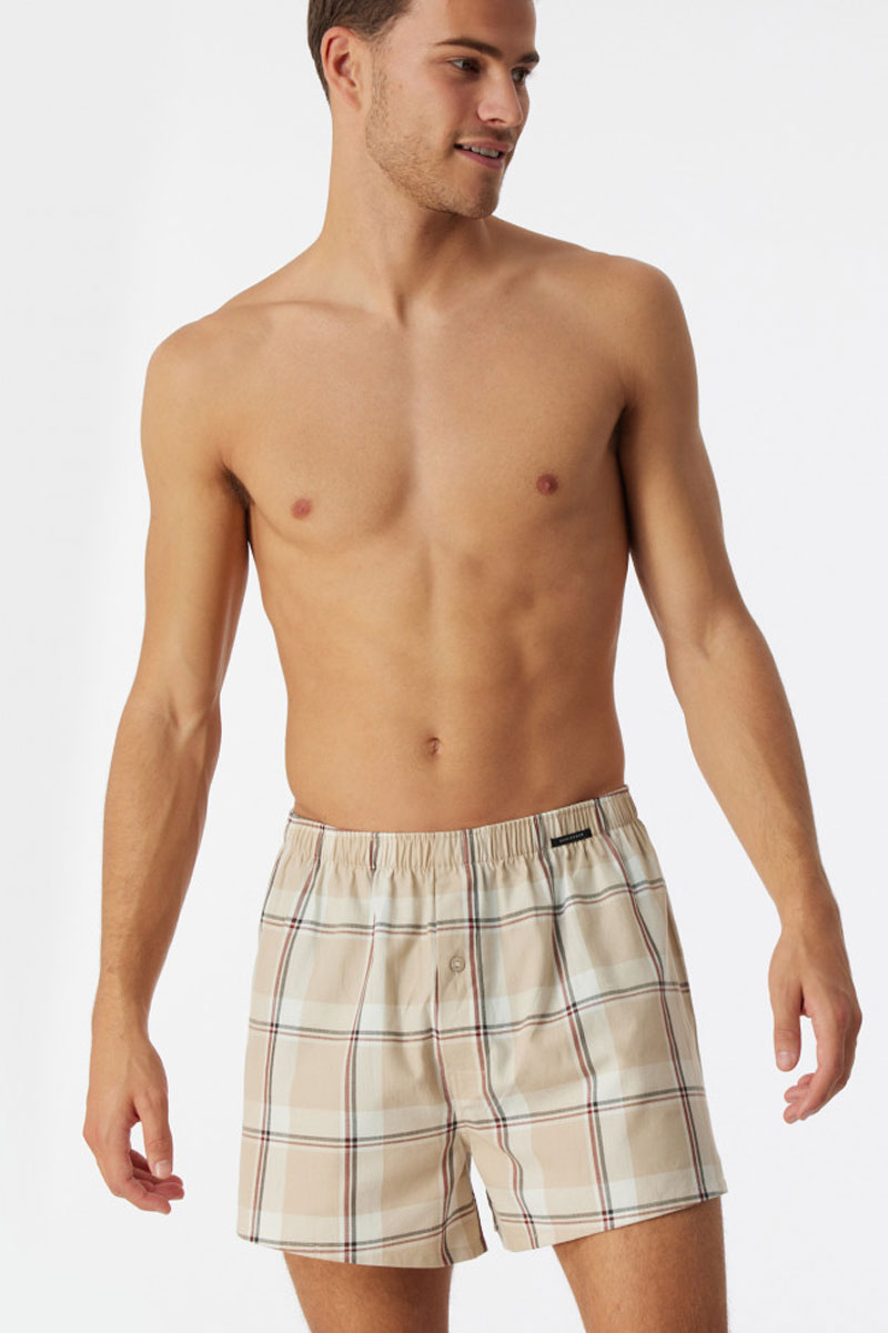Schiesser Boxers 2-pack beige-blauw met ruitje 