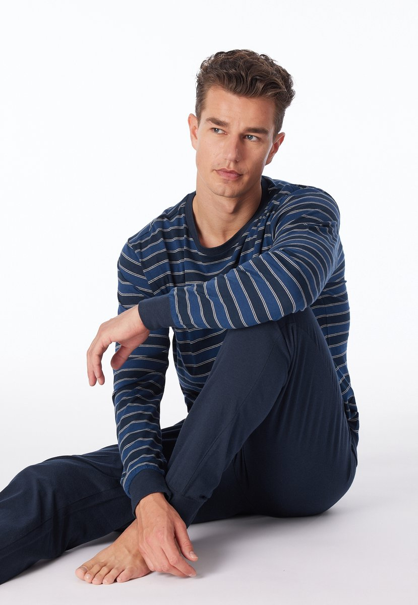 Schiesser pyjama Uncover met boorden blauw