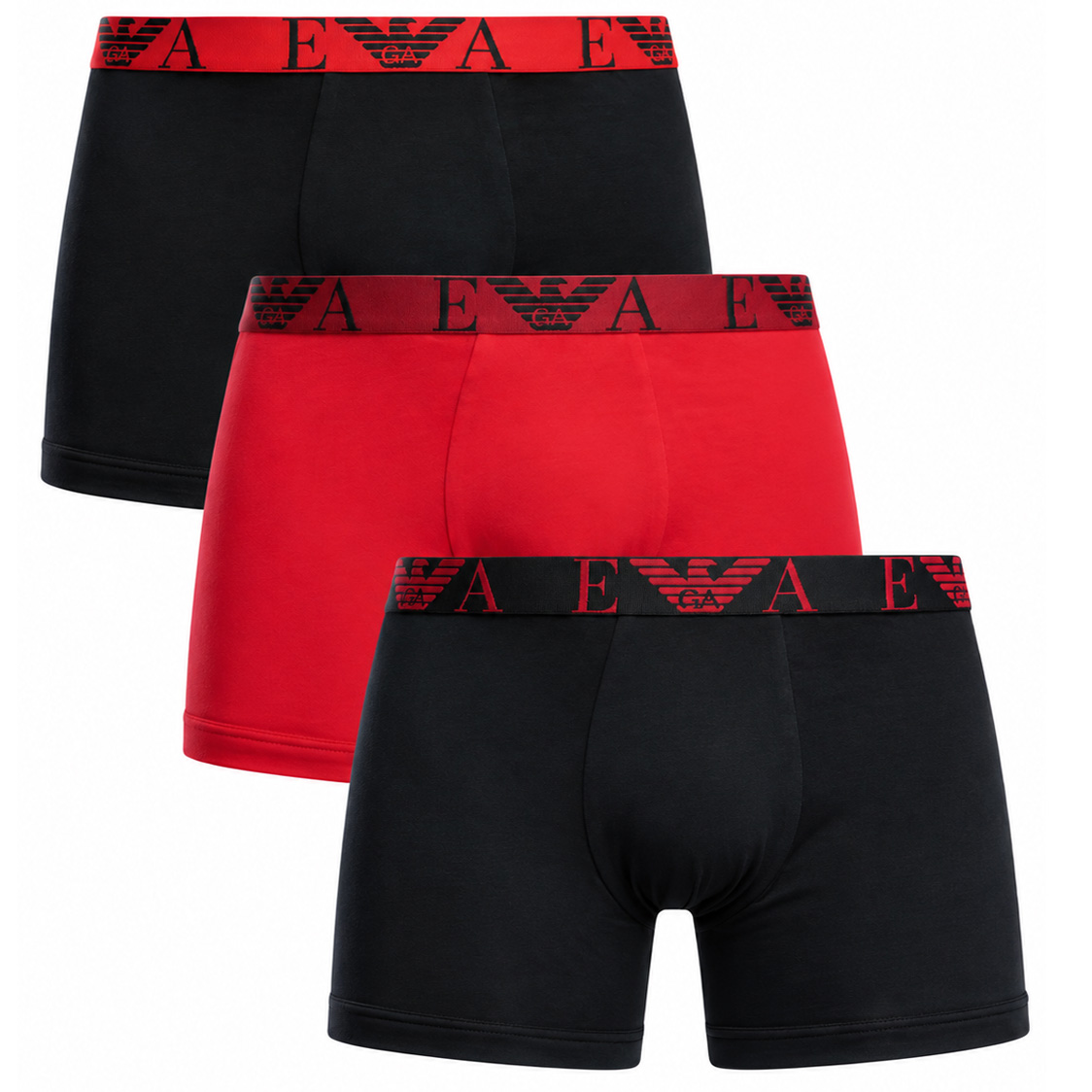 Armani boxershorts 3-pack met EA logo band rood-zwart