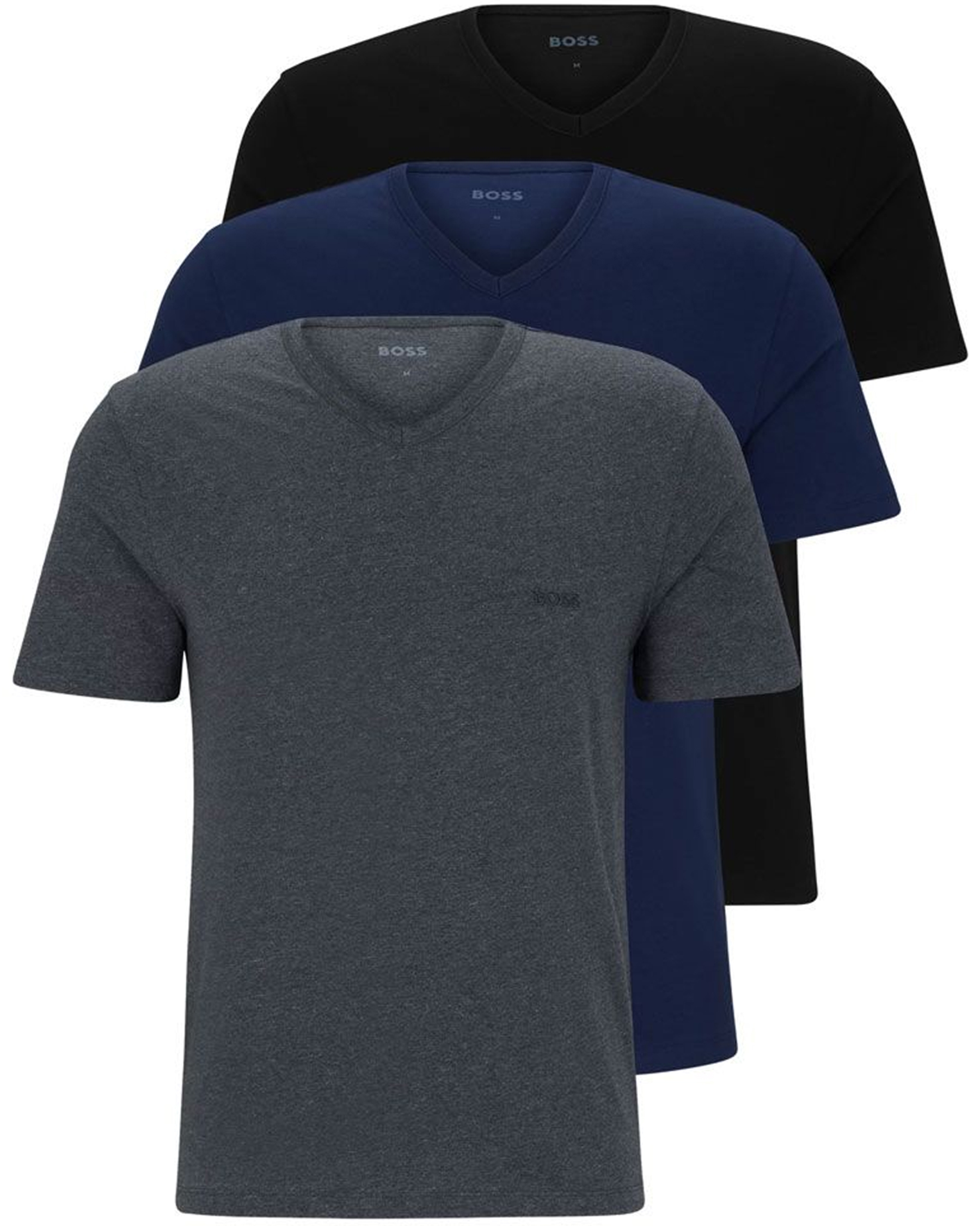 Hugo Boss T-shirt V-hals Classic 3-pack blauw-grijs-zwart