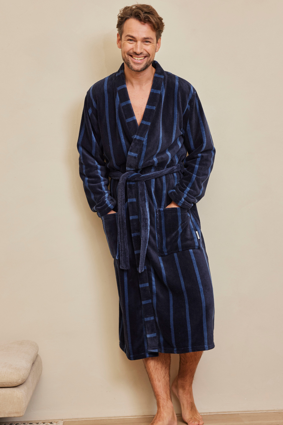 Ten Cate badjas kraag blauw gestreept