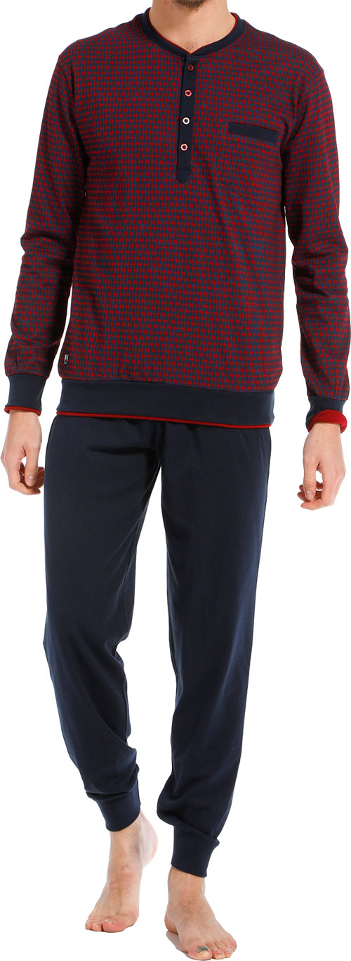 Pastunette pyjama rood-blauw met knoop