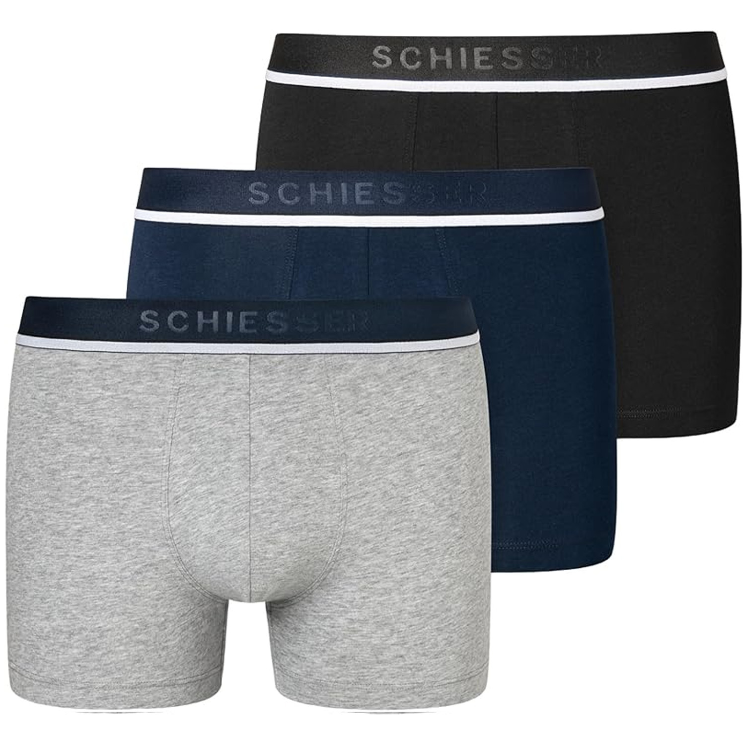 Schiesser Boxershorts 95/5 3-pack grijs-blauw-zwart